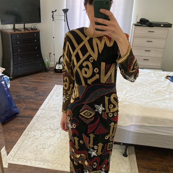 VINTAGE Fully Beaded Floor Length Gown - Picture 5 of 8